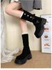 Women's Khaki Ankle Boots with Thick Sole, Chunky Heel, Elastic Slimming Fit, and Two-Way Wear for Spring