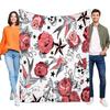 Vintage Rockabilly Tattoo Blanket Soft Flannel Fleece Throw with Roses Skulls Swallows Stars. Cozy Lightweight Bed Sofa Decor Gi