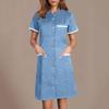 Women's Casual Workwear Solid Color V Neck Short Sleeved Button Pocket Loose Caregiver Dress