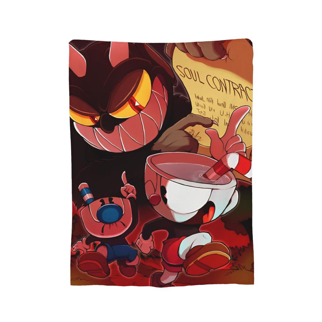 Cartoon Cuphead and Mugman Game Blanket Flannel Decoration   Multifunction Throw Blankets for Bedding Travel Bedspread