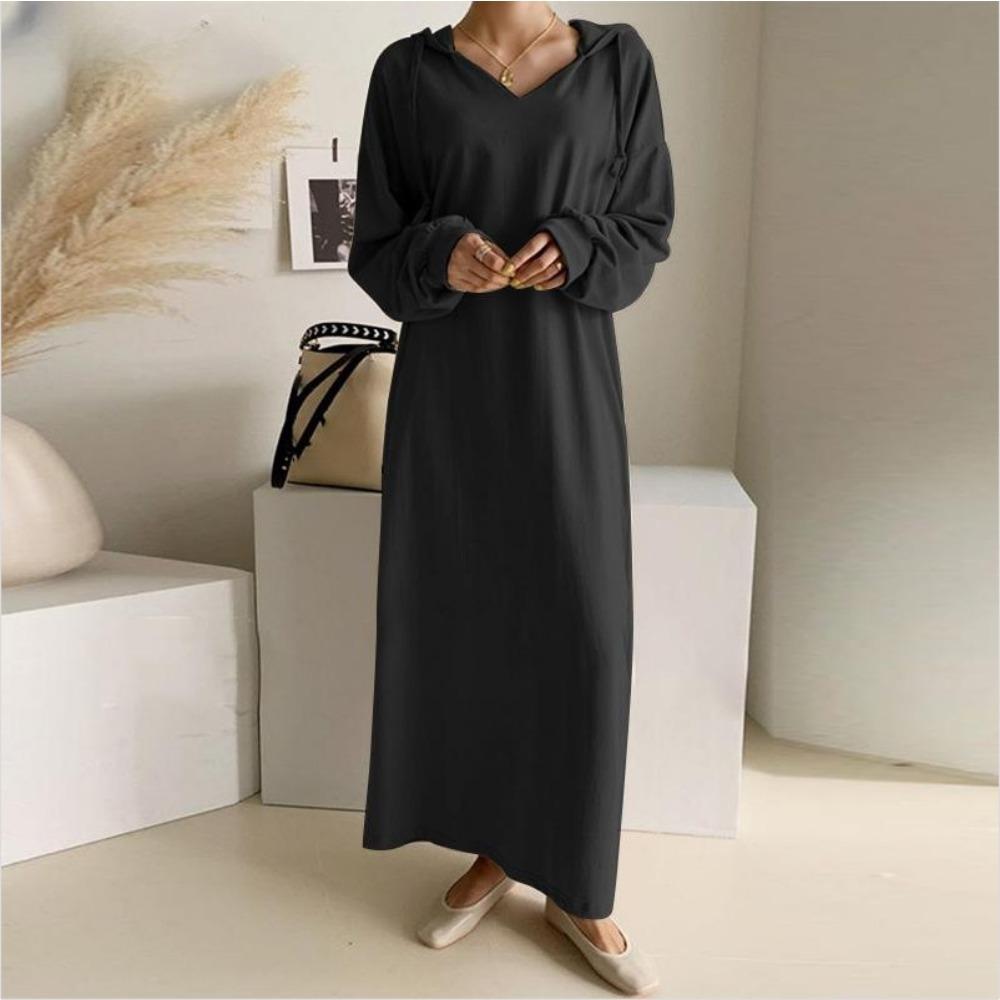 

GMXIA женская мода осень-зима сплошной цвет печати с длинным рукавом повседневные платья с капюшоном платья с капюшоном XXXXXL чёрный