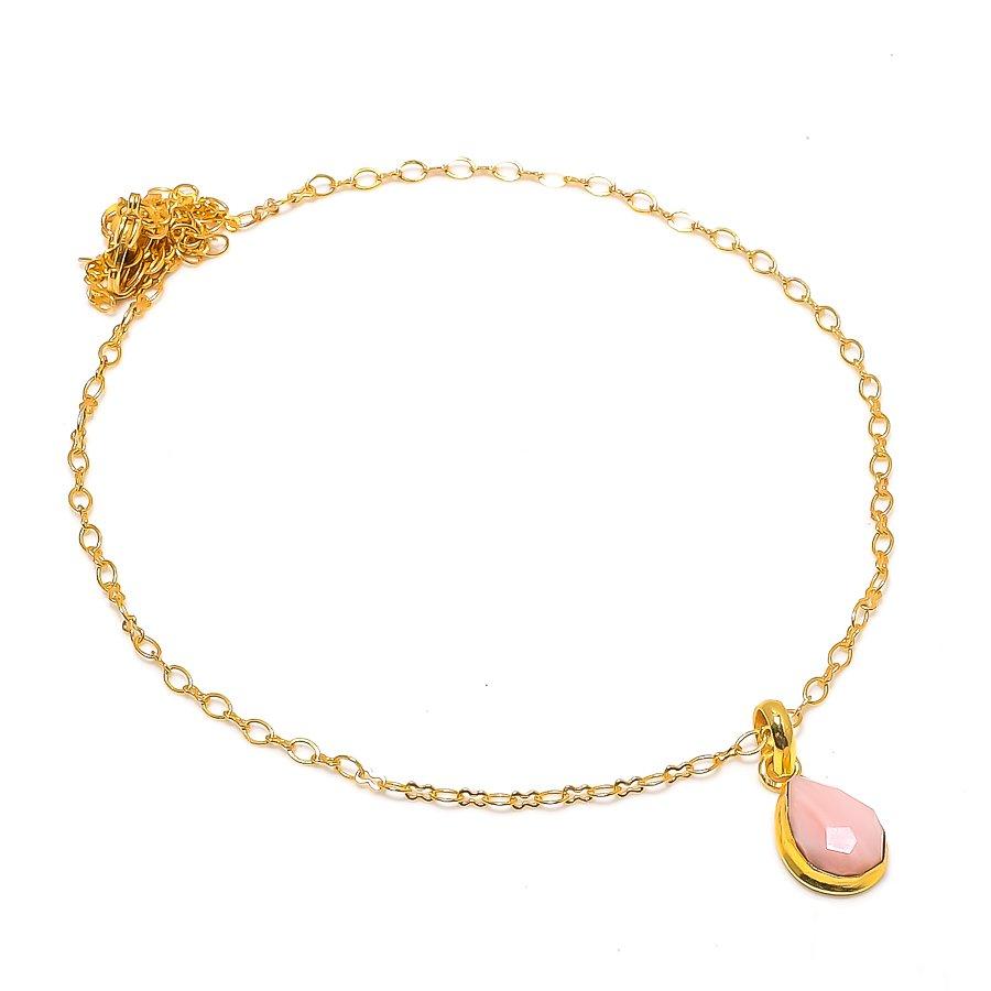 Pink Opal Gemstone Handmade 925 Sterling Silver Jewelry Necklace 20" KJ-1555