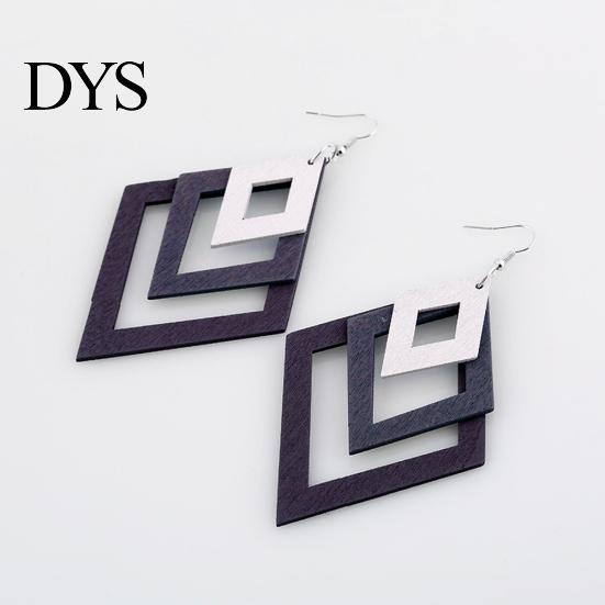 Creative Multilayer Irregular Dangle Hook Retro Wood Women Earrings Jewelry Gift
