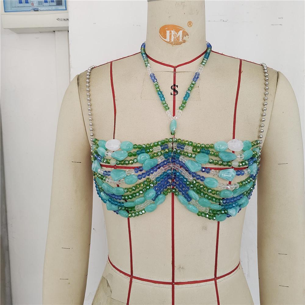 2026 Kleidung Party Clubwear Glänzender BH Bonbonfarbe Perlenoberteil Körperketten Tanktop