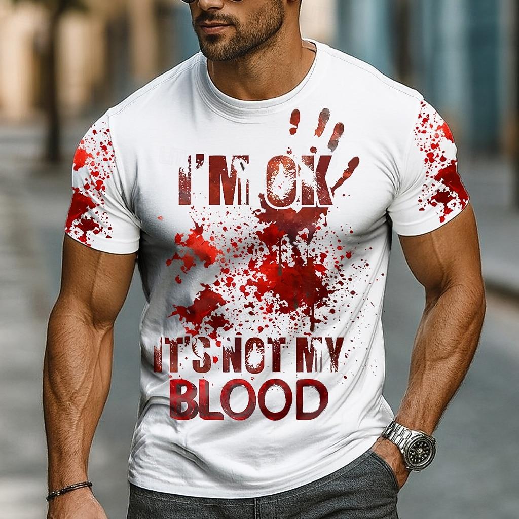 Men's Blood Splatter Blood stains T Shirt Short Sleeve T shirt 3D Print Crew Neck Shirt Exaggerated Designer Horror Party