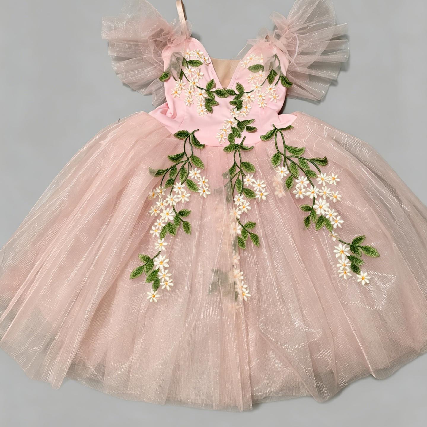 Dance performance costumes for children s girls  birthday party - Elastic fabric children s short ballet dress - Pink flower 110 розовый
