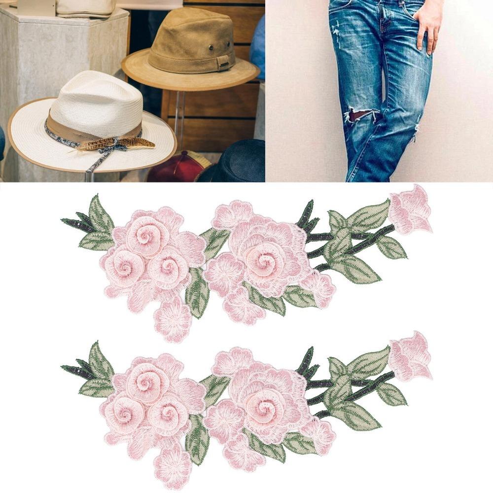 

2pcs Cotton Embroidered Patch Flower Design Flower Cotton Patch Unique Iron-On Patch Hats рожевий