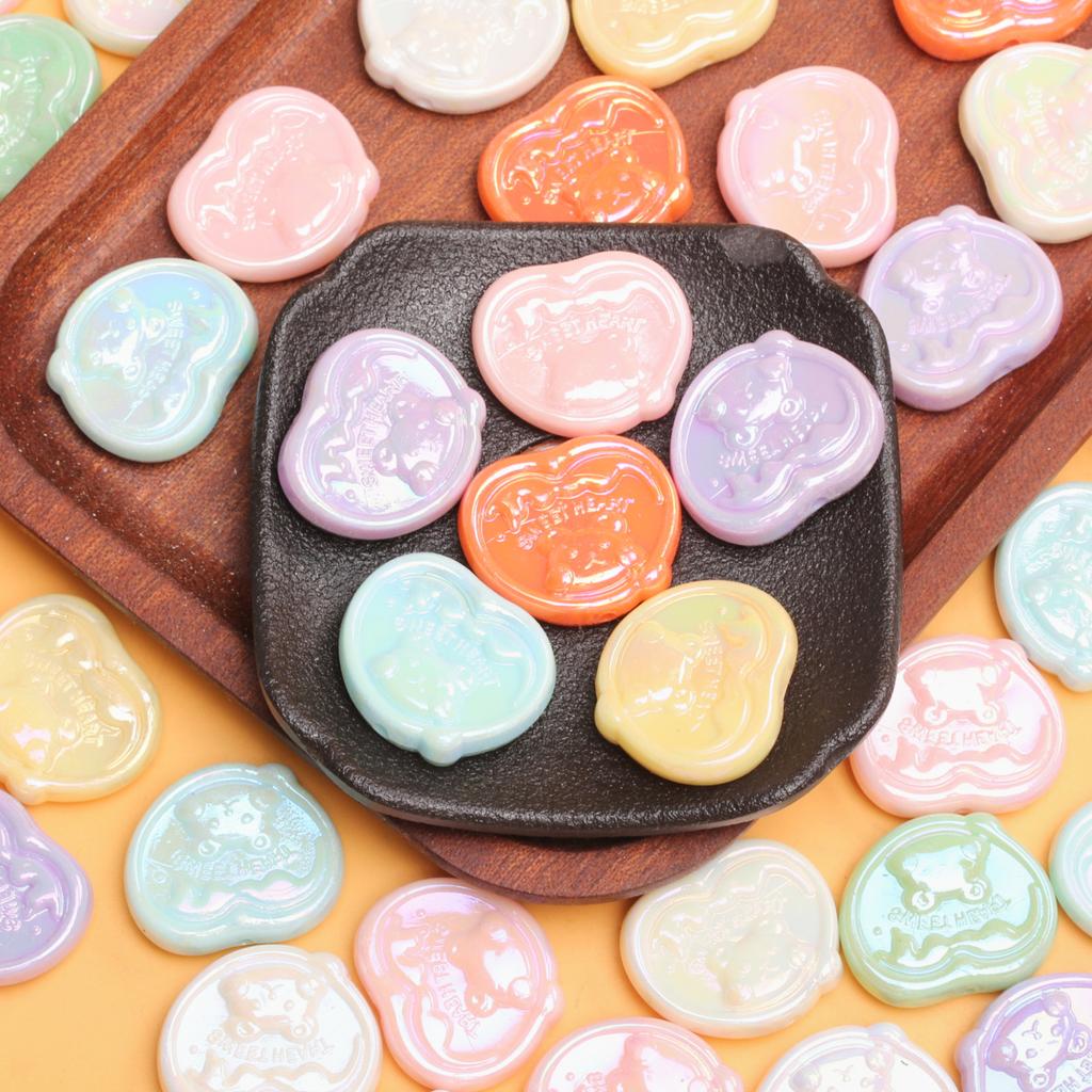 7pcs 24*28mm Acrylic UV Color Plating Love Heart Bear Loose Beads DIY Jewelry Accessories For Bracelet Earring Making