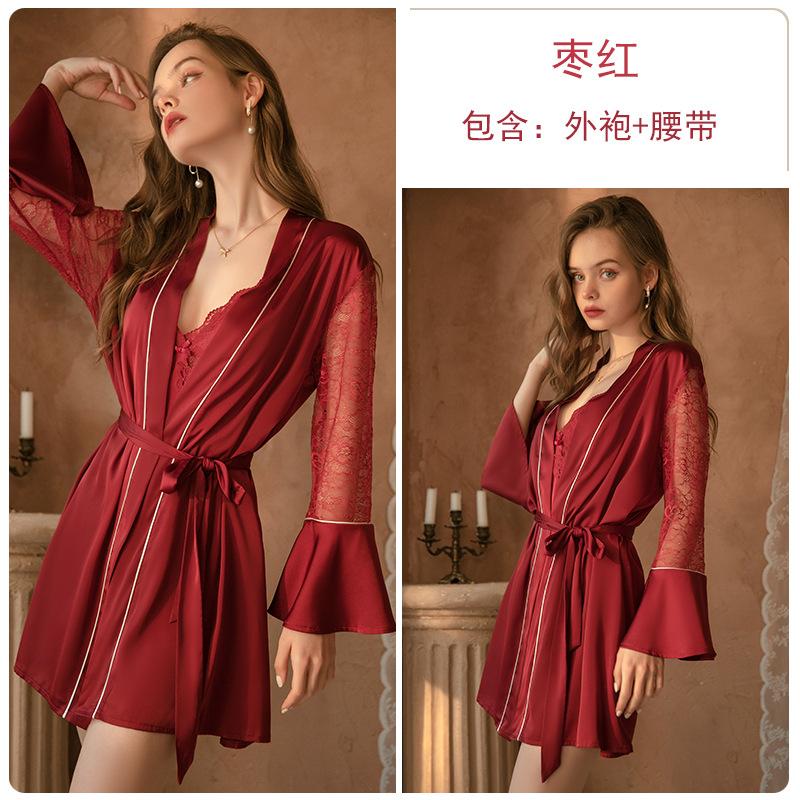 Women's Solid Comfy Cami Sleep Dress with Robe for Fall Winter