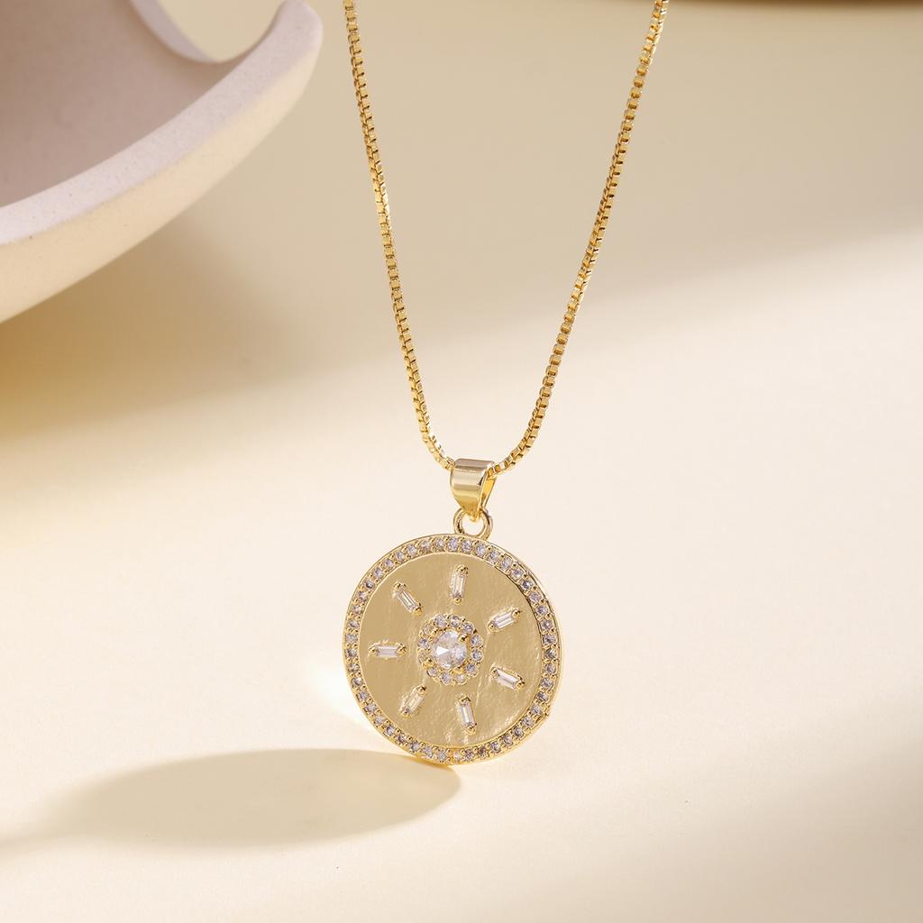 Nidin New Retro Round Shape Inlaid Crystal Zircon Irregular Pendant Necklace For Female Male Vintage Moon Star Sun Jewelry Gifts
