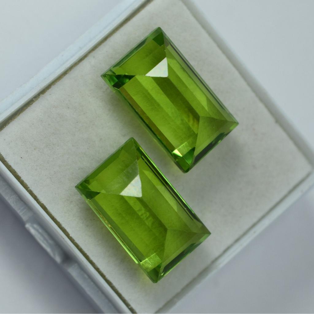 CERTIFIED Natural Peridot Loose Gemstone Pair 10 Ct Baguette Cut for Jewelry