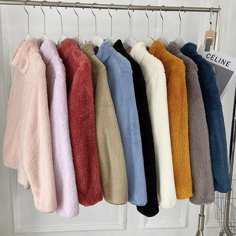 Women's Coral Fleece Stand-Up Collar Jacket - Warm, Loose, Plus Size Cardigan for Autumn & Winter