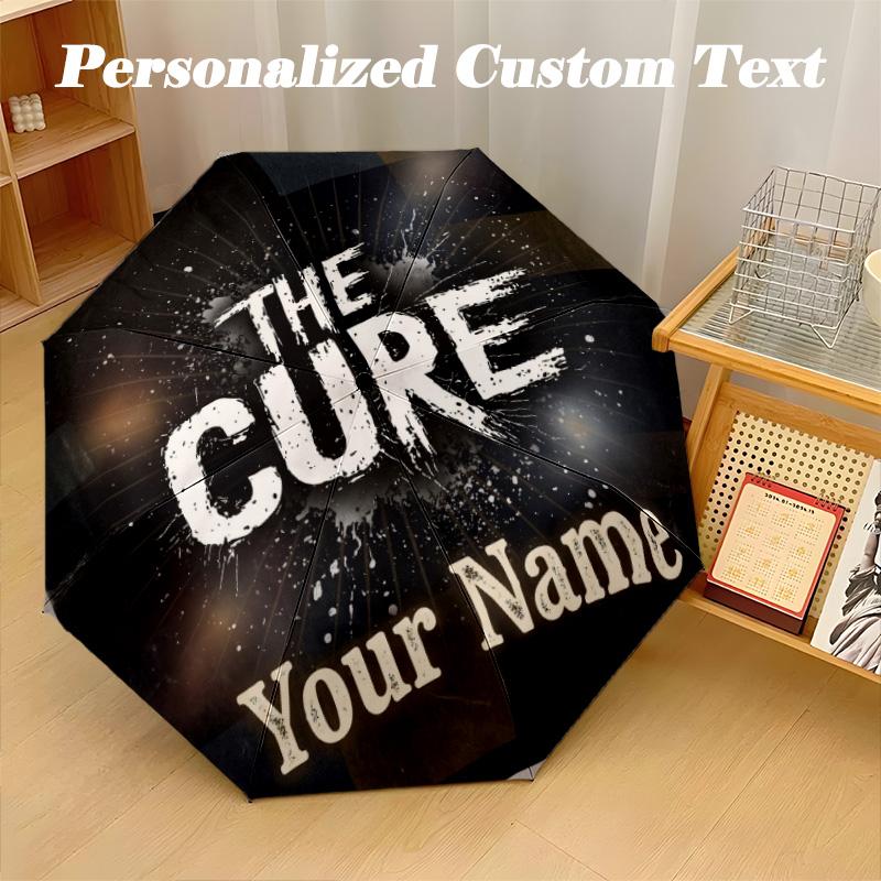 The Cure Automatic 8‑ribs Umbrella, Custom Name Text Personalized Folding Umbrella Rain Sun Gift