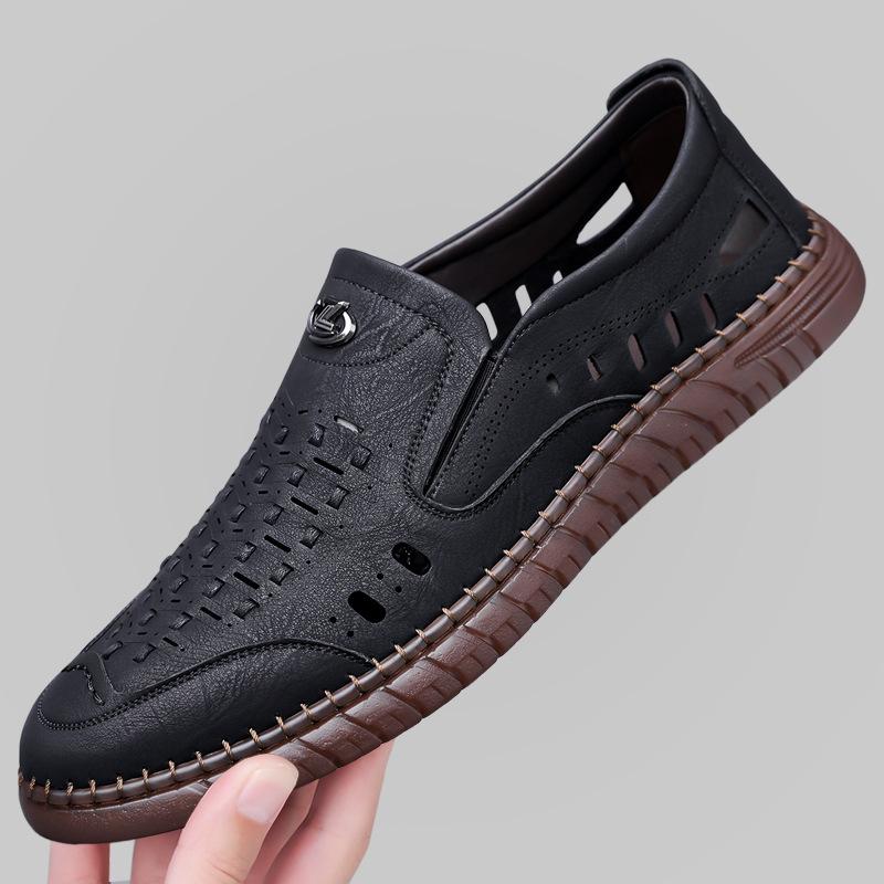 

Сандалии мужские дышащие повседневные плетеные кожаные сандалии с полыми отверстиями мужские туфли большого размера для мужчин 48 чёрный