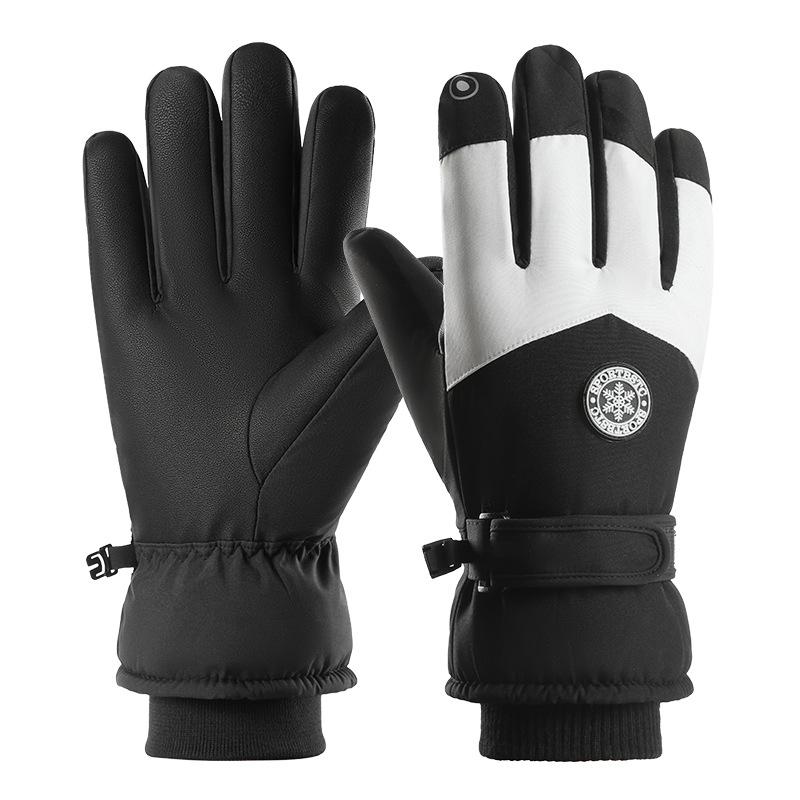 Autumn and Winter Warm, Piled and Thickened Ski Gloves for Women's Outdoor Electric Vehicle Riding, Cold-proof, Touch-screen Anti-splashing Women