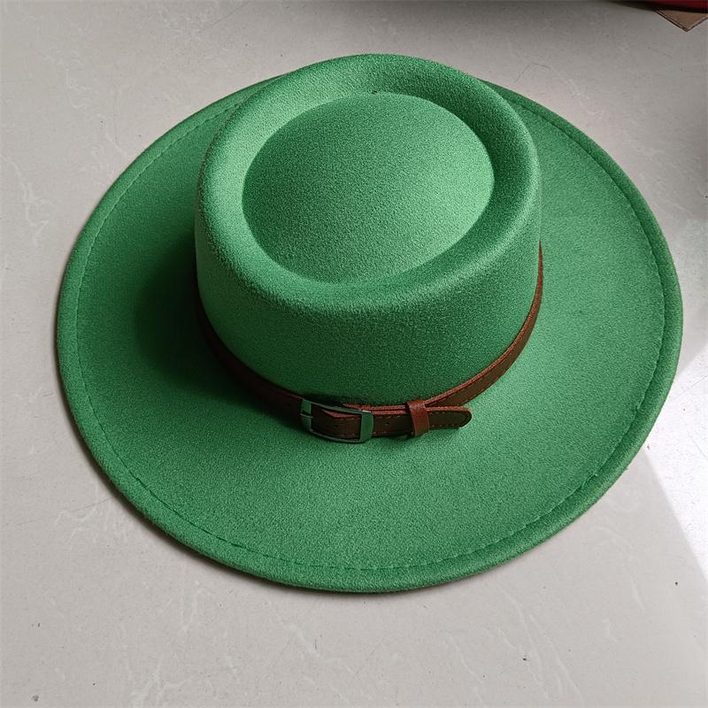 2026 Fedora Hat Winter Round Convex Flat Top Belt Accessories Rose Red Felt Jazz Hat for Men and Women Fedora Gorras