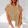 Women's Fashionable Loose-Fit Casual Shirt Button-Up Short-Sleeve Cotton-Linen Blend Top