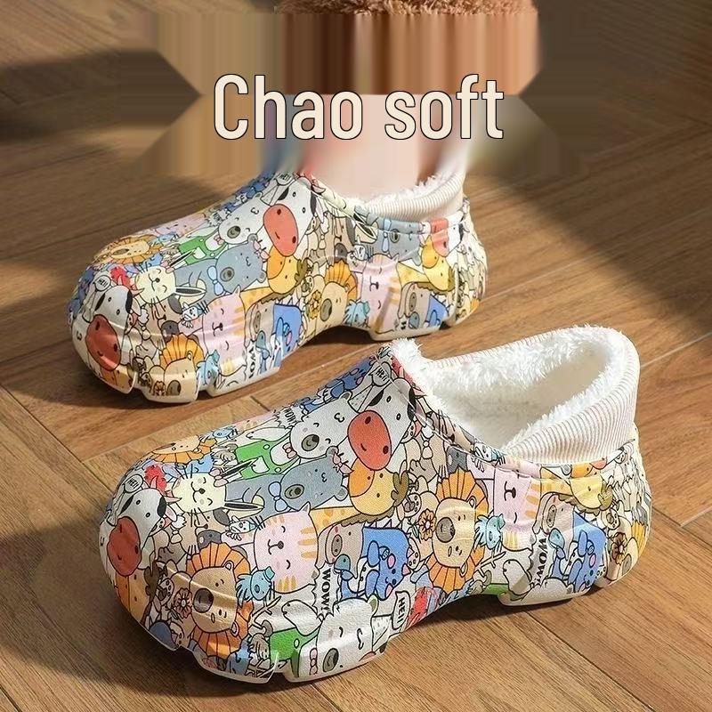 Damskie Wodoodporne Bawełniane Kapcie: Urocze, modne obuwie domowe z grubymi antypoślizgowymi podeszwami i pluszowym aksamitem dla ciepła