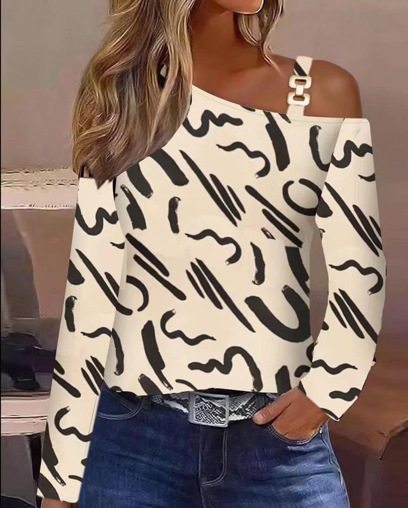 2026 Autumn Metal Buckle One-Shoulder Blouse for Women