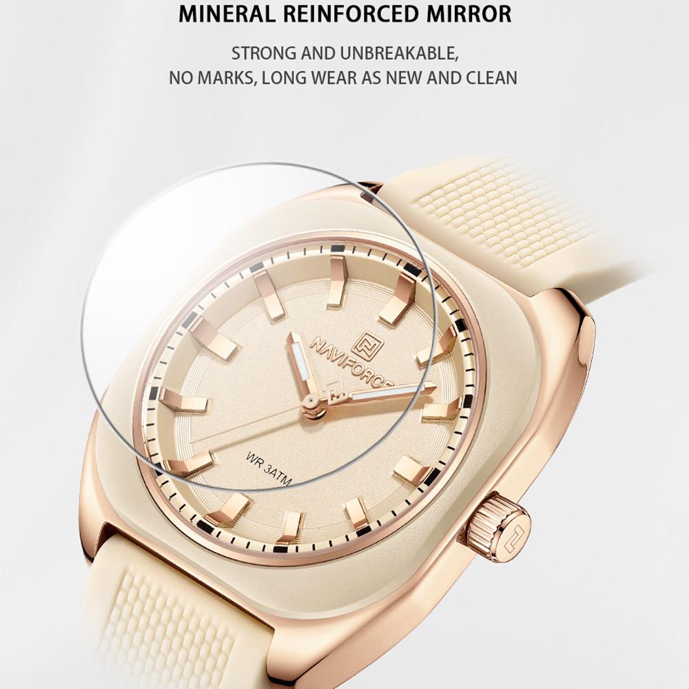 Naviforce Kadın Kız Kuvars Saat Kare Basit Kadran Silikon Kordon Işıklı Akrep Su Geçirmez Günlük Kız Kadın Saati NF5061