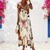 Women Plus Size V Neck Short Sleeve Colorful Printed Long Dress