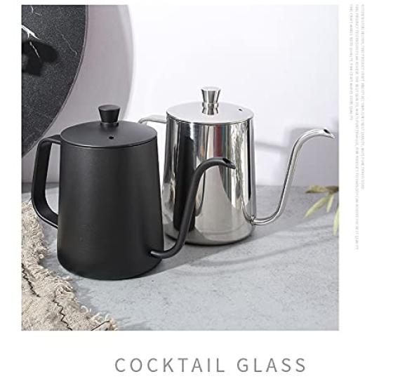 Durable 600ml Stainless Steel Drip Pot with Narrow Spout and Thick Construction, with Cover for Cafe, Home, or Office Use.