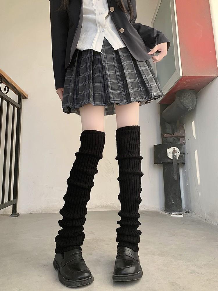 1 Pair Women Rib Knit White Leg Warmers, Fall/Autumn Socks, Y2k