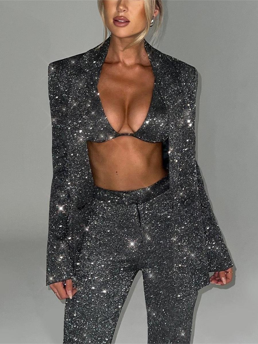 Новый женский ультра-блестящий комплект костюма Сексуальный комплект бикини S