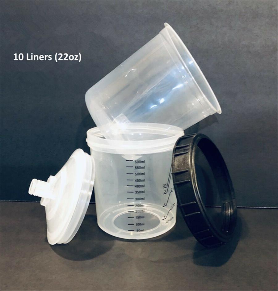 22oz Disposable Paint Cup Kit Hard Cup&Collar For Spray Gun Type H/O Adapter