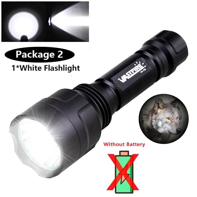 Powerful Red C8 Flashlight Tactical Green/Red/White Torch 1-Mode Predator Handheld Torch+Clip+Tail Switch+18650+Charger Set