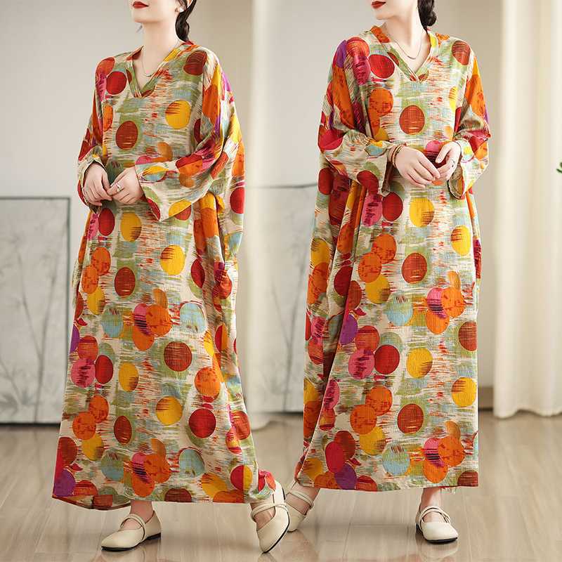 Fustă Lungă Retro de Călătorie Colorată Rochie Bumbac In