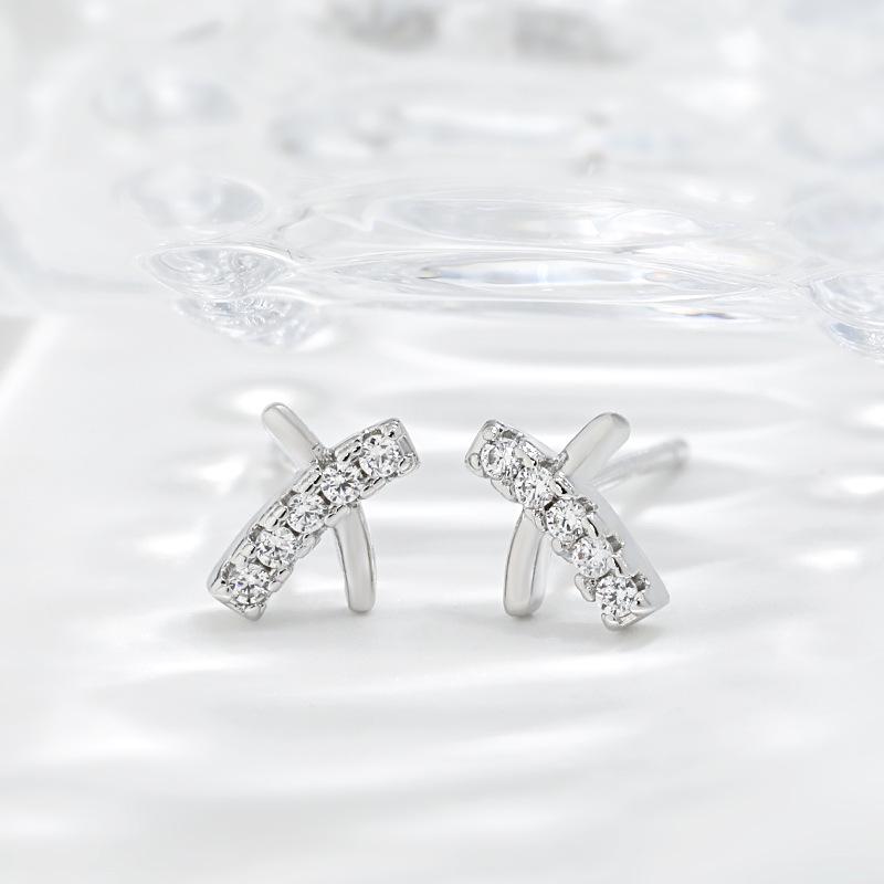 Elegant Rhinestone  Pearl Letter Cross Ear Studs - Japanese  Korean Cool Style