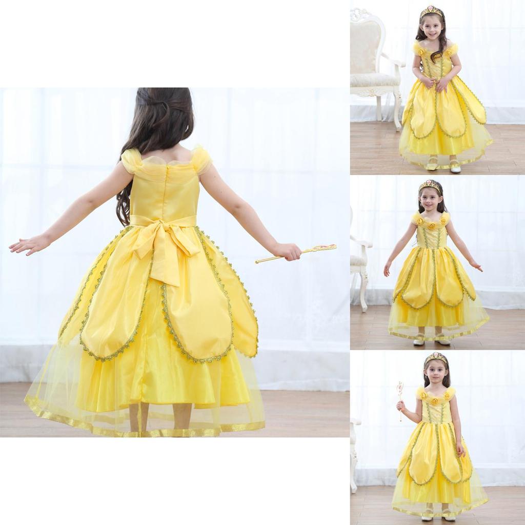 Enchanting Girls Belle Cosplay Princess Dress Yellow Ball Gown For Fancy Parties