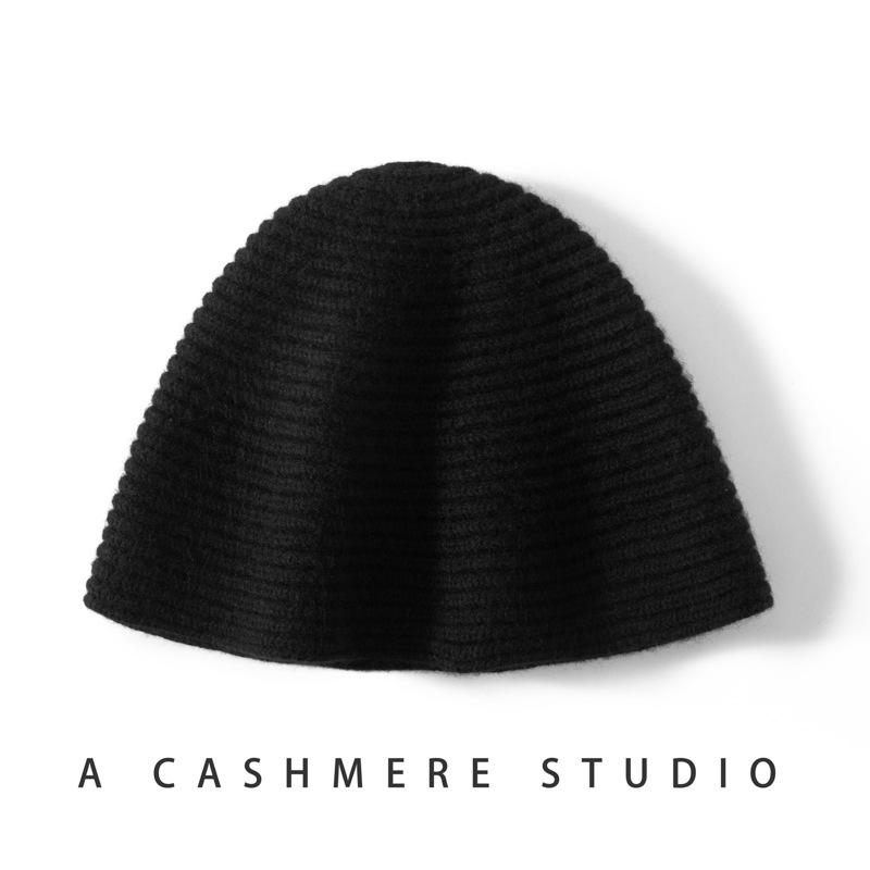 Autumn and Winter Cashmere Hat Women's Thickened Bucket Hat Showing Face Small Bucket Hat Versatile Wool Knitted Basin Hat