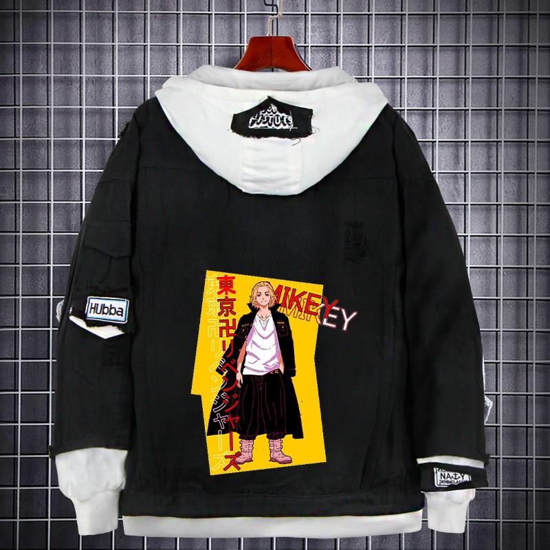 Tokyo Revengers Anime Denim Jacket Fake Two-piece Hoodie Men Youth Streetwear