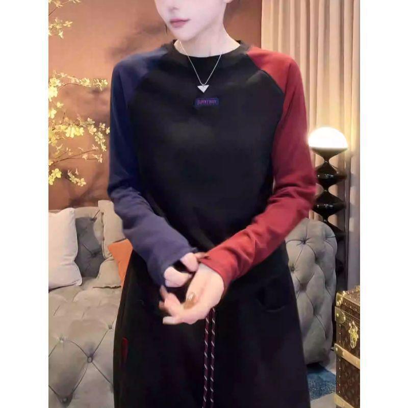 

European Double-Sided Color Block Loose Slimming Top for Women - Autumn Winter Medium чорний
