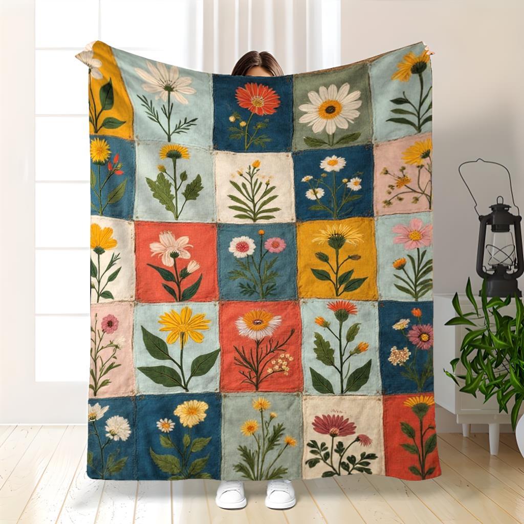 Винтажное Цветочное Одеяло - Мягкий Легкий Фланелевый Плед на Все Сезоны 70x100cm