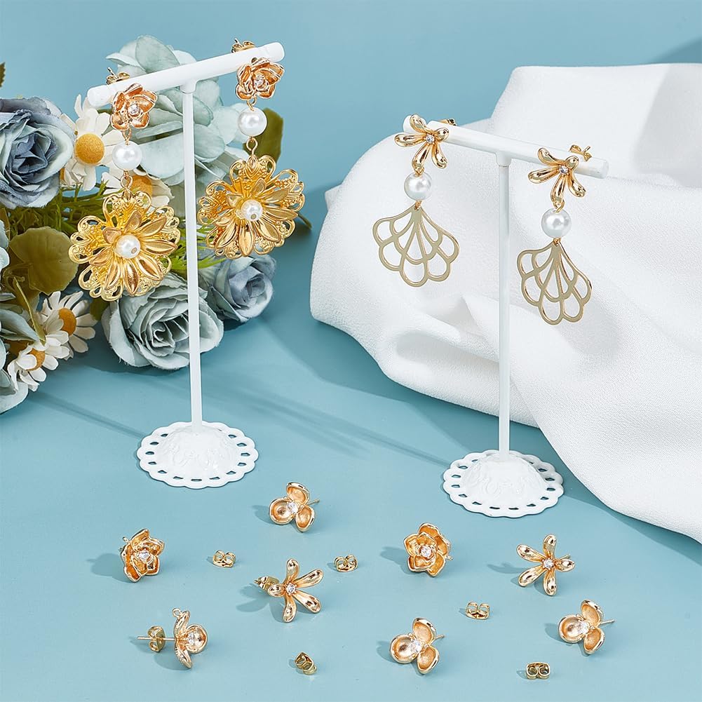 Beebeecraft 12Pcs 2 Styles Flower Stud Earring Findings 18K Gold Plated Cubic Zirconia Sakura Post Earring Findings Peach Blossom Shape for Spring