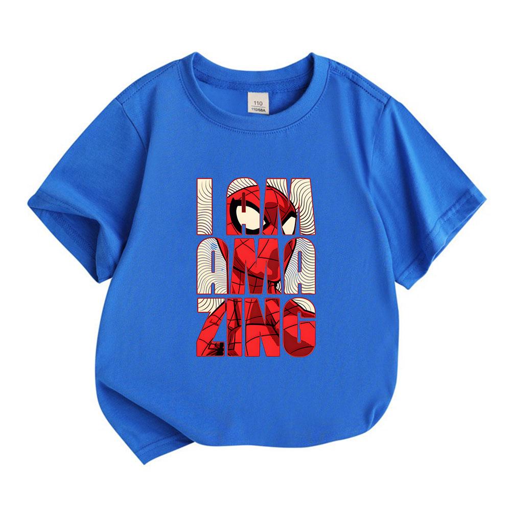 Kids Boys Girls 100% Cotton Crew Neck Short Sleeve T-Shirt, Cool Super Hero Amazing Letter Print Casual Soft Tees for Daily Wear Summer Holiday Activi