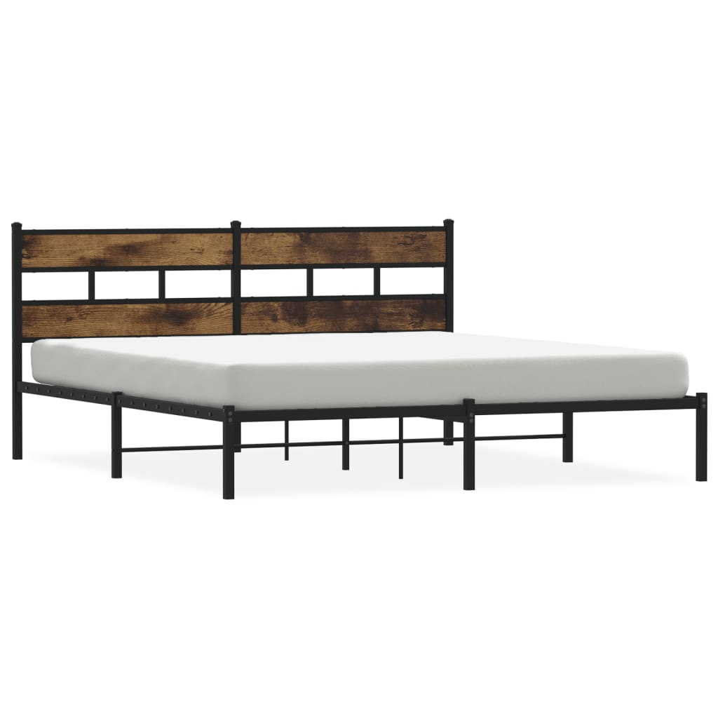 Metal Bed Frame Without Mattress Smoked Oak Finish 183 X 213 Cm