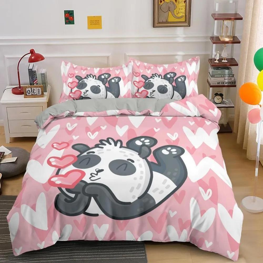Lovely Cartoon Panda Bedding Sets Printed Duvet Cover Set For Boys Girls 135x200 Duvet Cover King Single Double Size Room Decor