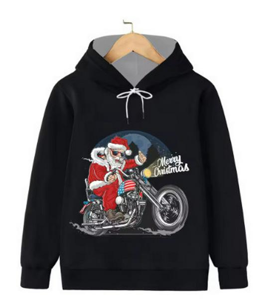 2025 Loose Fit Outdoor Sports Hoodie with 3D Santa Claus Christmas Print
