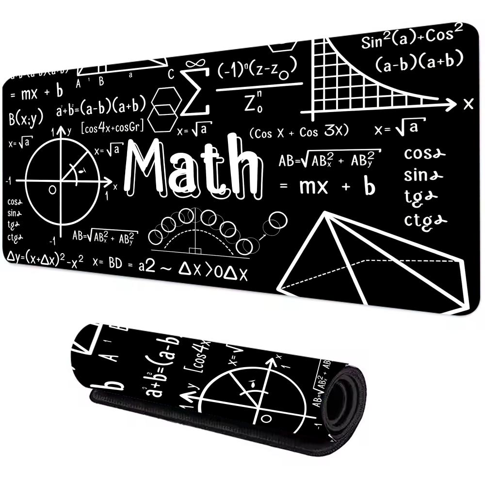 Math Formula Black Mouse Pad Science Geek Desk Mat Equation Pattern Gaming 90x40 Xxl Mousepad Student Office Decor Keyboard Mat