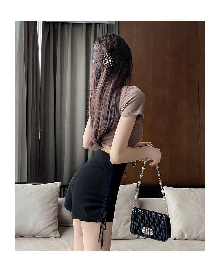 Black High Waist Ruched Drawstring Booty Shorts - Trendy Slim Fit Thong-Style for Spring