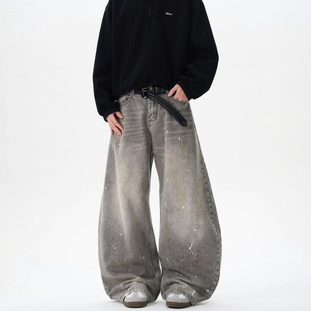 Summer Retro Washed Old Gray Scimitar Jeans Men's and Women's Trendy Brand American Street Loose Pants Cotton