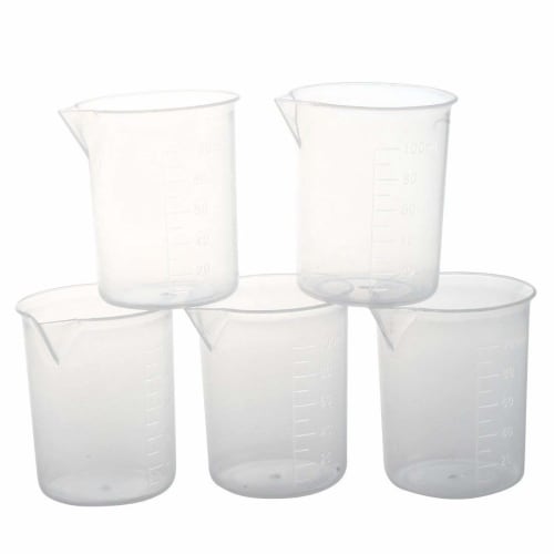 (R) 5 Pieces 100ml Clear Plastic Laboratory Measuring Cups, Simple, Easy To Use, Beautiful and Practical