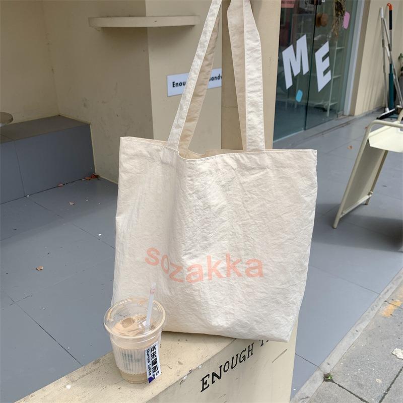 New large-capacity canvas bag solid color shoulder bag simple printed letter tote bag shopping bag