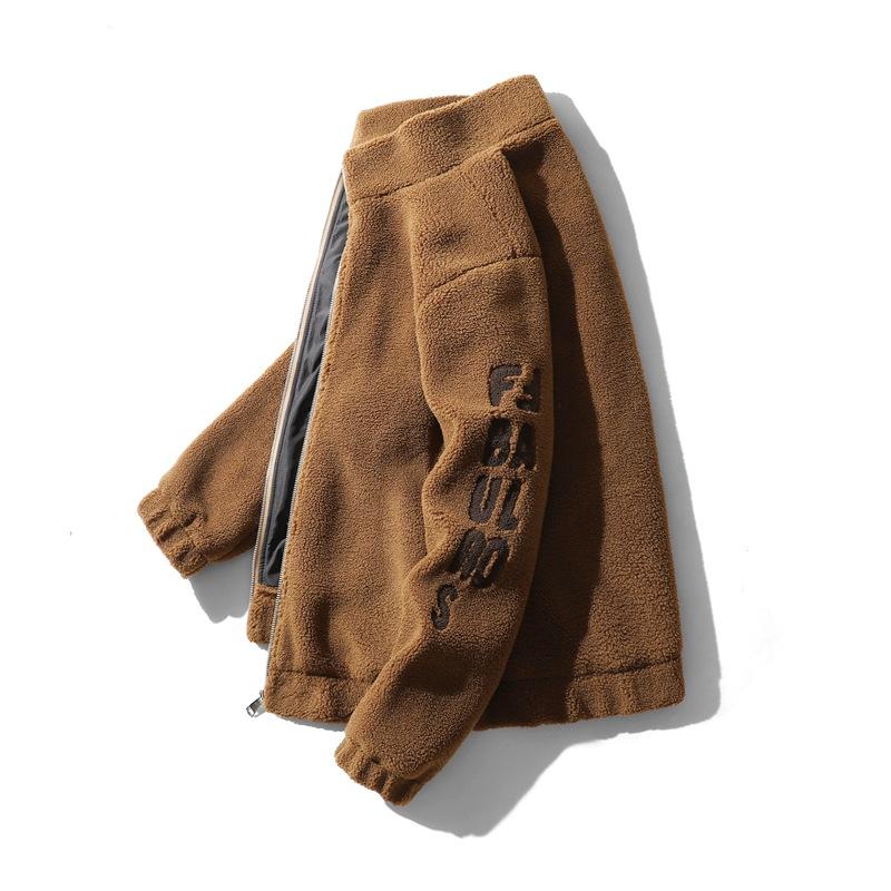 Stand-up Collar Cuffs Large Letter Embroidered Lamb Wool Cotton-padded Coat Men's Winter Thickened Warm Youth Casual Coat Cotton-padded Jacket Tide