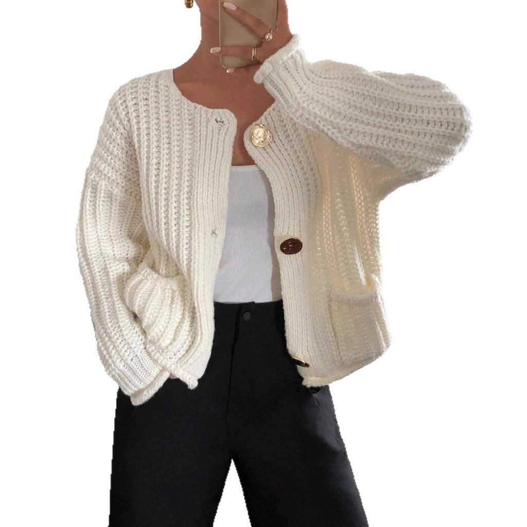 Women S Casual Solid Color Knit Cardigan Sweater With Pockets For Autumn Winter