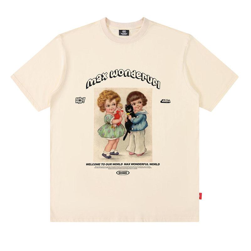 American Trendy Brand Youth Print Ins Men'S Loose Casual Pure Cotton Couple Short-Sleeved T-Shirt Half-Sleeved